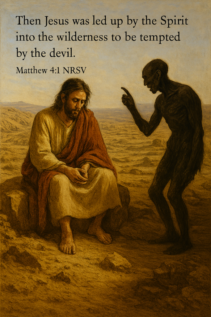 - “Realistic painting of Jesus in the wilderness – Matthew 4:1”